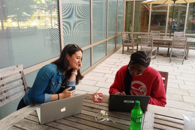 Mentor Dr. Kathryn Gex and her mentee, Nazjah Washington spending some time outside to work on Nazjah’s research project.
